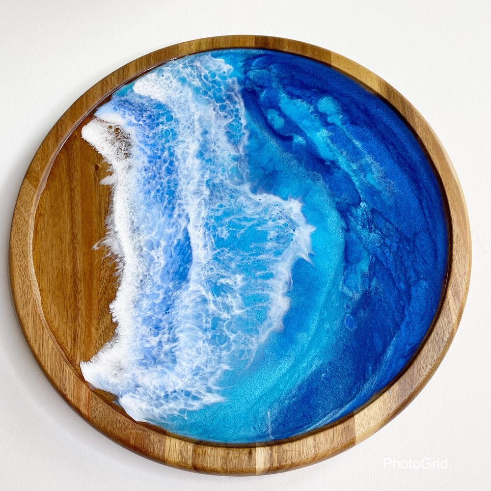 Resin Beach Art Wooden Lazy Susan Functional Decor - Picture 6 of 6